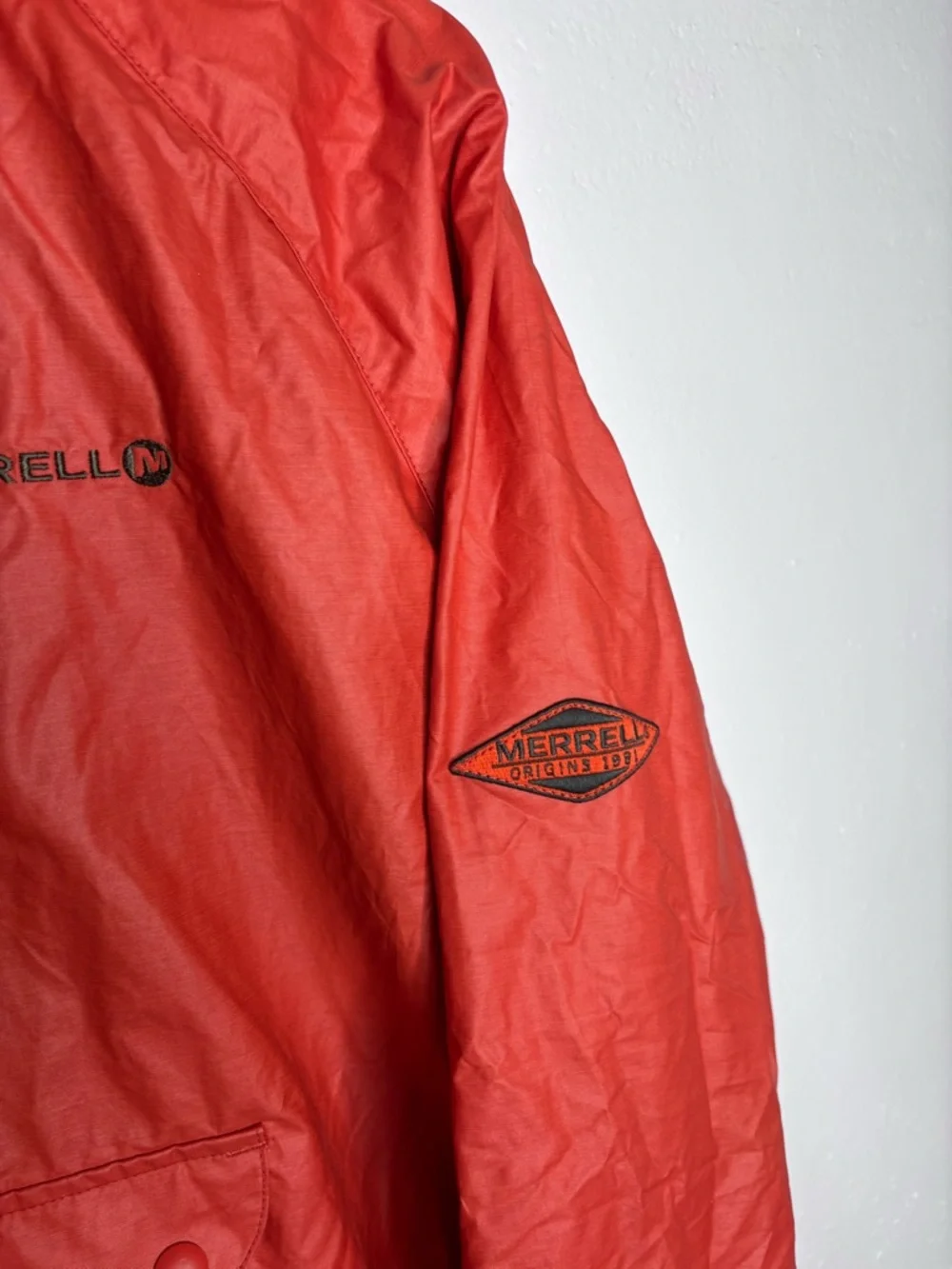 Vintage Merrell Red Anorak Pullover Hooded Windbreaker Half Zip Size M